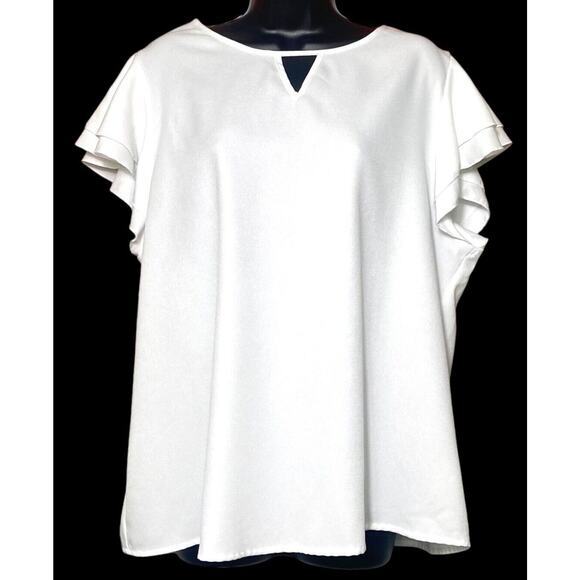 Shein Curve Womens White Top Pullover Short Ruffle Sleeve Blouse Plus Size 2XL - Picture 1 of 10
